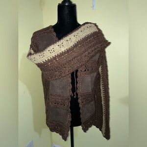 Vintage suede crochet patchwork jacket sz L large tie front boho hippie Dopamine